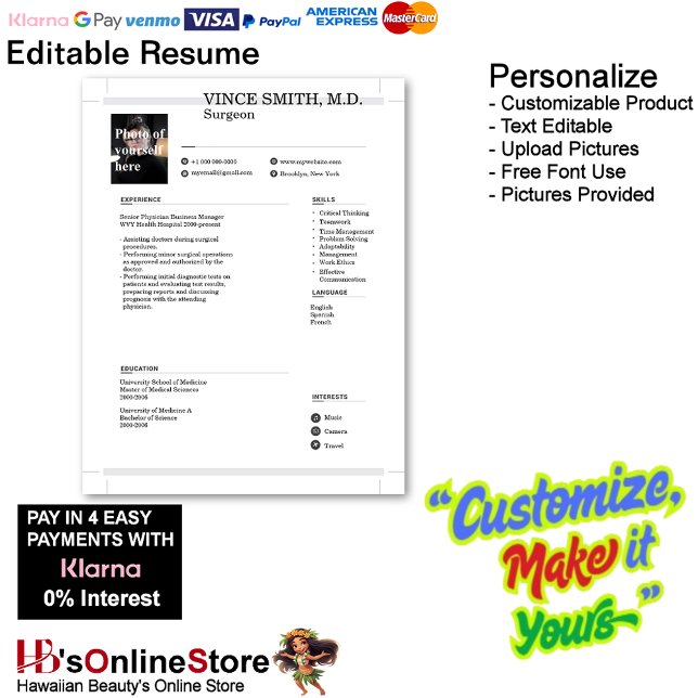 Papel Timbrado Modelo de retomada personalizável com a foto 9 (Customizable Resume Template with Photo Letterhead 9.
)