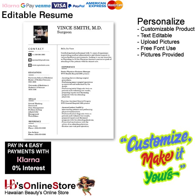 Papel Timbrado Modelo de Retomar Personalizável com Foto 10 (Customizable Resume Template with Photo Letterhead 10.)