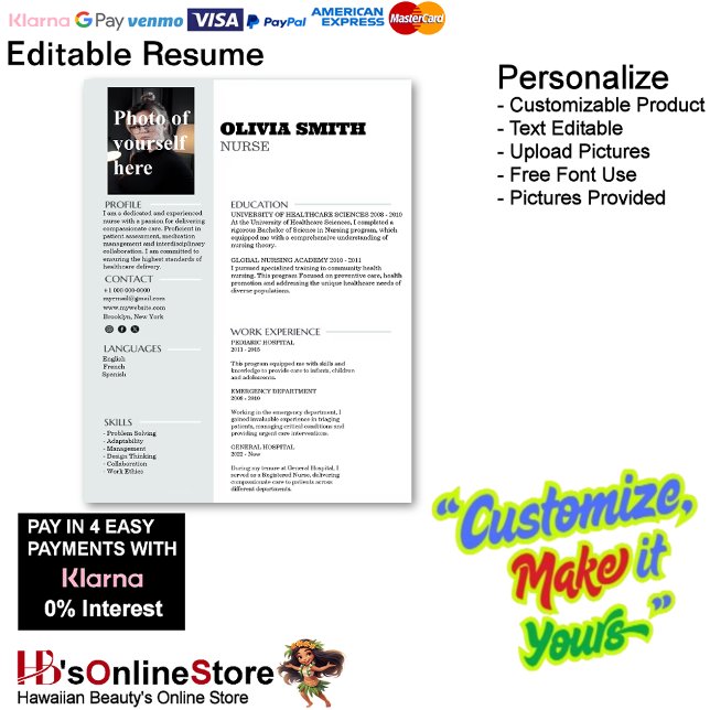 Papel Timbrado Modelo de Retomar Personalizável com Foto 17 (Customizable Resume Template with Photo Letterhead 17.)