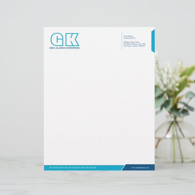 Papel Timbrado Modelo Letterhead Azul Profissional e Teto (Em pé/Frente)