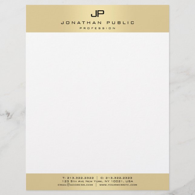 Papel Timbrado Modelo moderno de monograma personalizado dourado  (Frente)