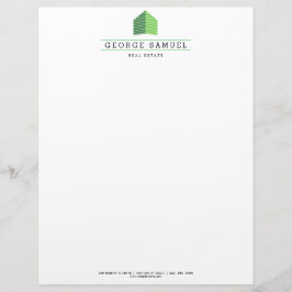 Papel Timbrado Modern Abstract Home Logo Realtor Green and White