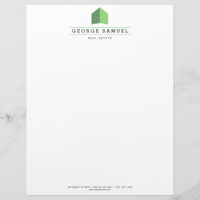 Papel Timbrado Modern Abstract Home Logo Realtor Green and White (Frente)