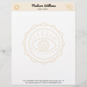 Papel Timbrado Modern Boho Místico Amarelo Sol e Lua Yoga