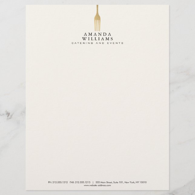 Papel Timbrado Modern Faux Gold Fork Catering Logo Ivory (Frente)