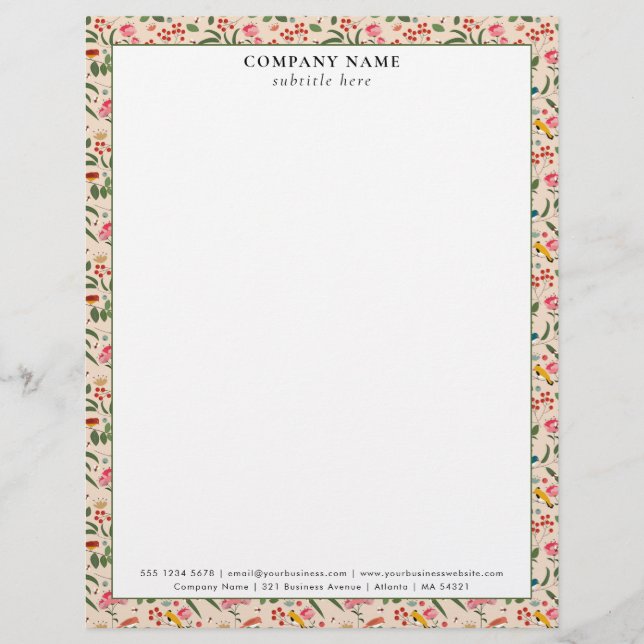 Papel Timbrado Modern Floral Garden Pattern Company Name Details (Frente)