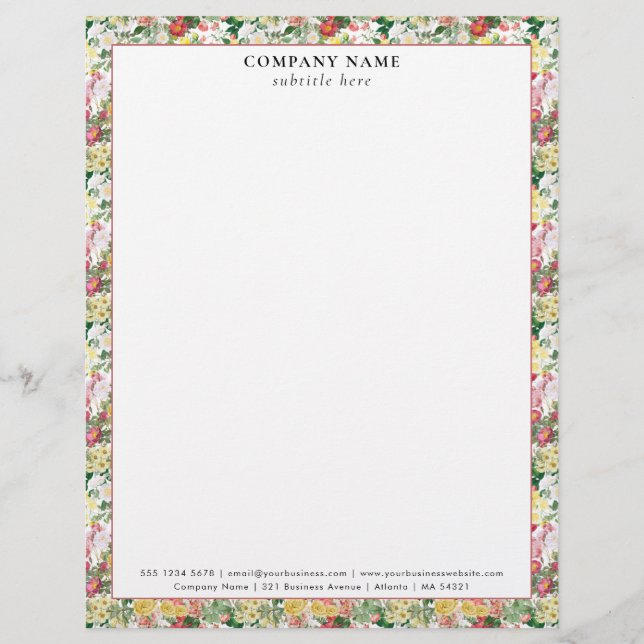 Papel Timbrado Modern Floral Roses Pattern Company Name Details (Frente)