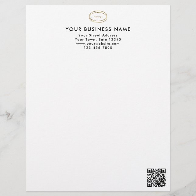 Papel Timbrado Modern Minimalist Black QR Code Business Logo (Frente)