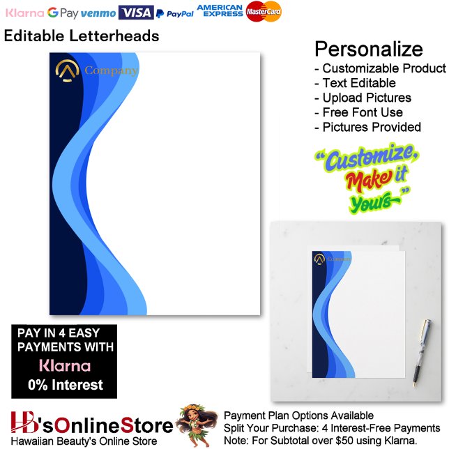 Papel Timbrado Modern Minimalist Company Blue White Business (Modern Minimalist Company Blue White Business Letterhead.)