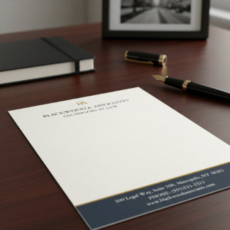 Papel Timbrado Modern Navy Gold Law Firm Monogram Letterhead