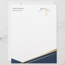 Papel Timbrado Modern Navy Gold Luxury Realtor Elegant Realtor 