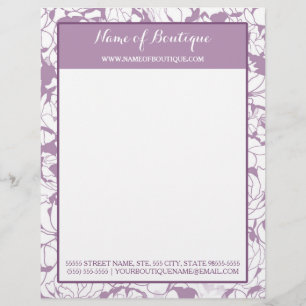 Papel Timbrado Modern Purple Floral Girly Beautique