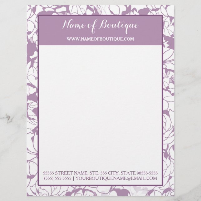 Papel Timbrado Modern Purple Floral Girly Beautique (Frente)