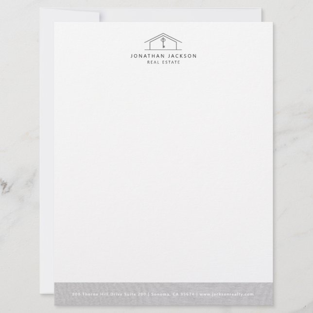 Papel Timbrado Modern Realtor Letterhead Gray Faux Linen Edge (Frente)
