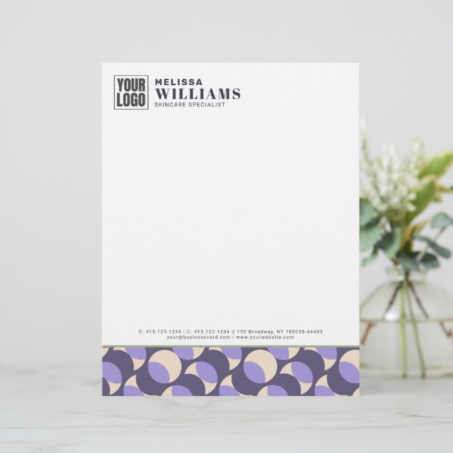 Papel Timbrado Modern Retro Lavender Geometric Letterhead (Em pé/Frente)