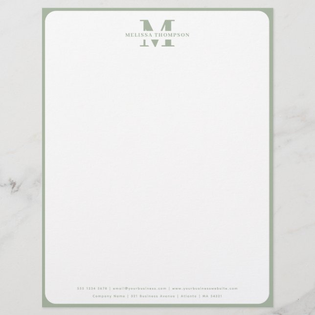 Papel Timbrado Modern Sage Green Monogrammed (Frente)
