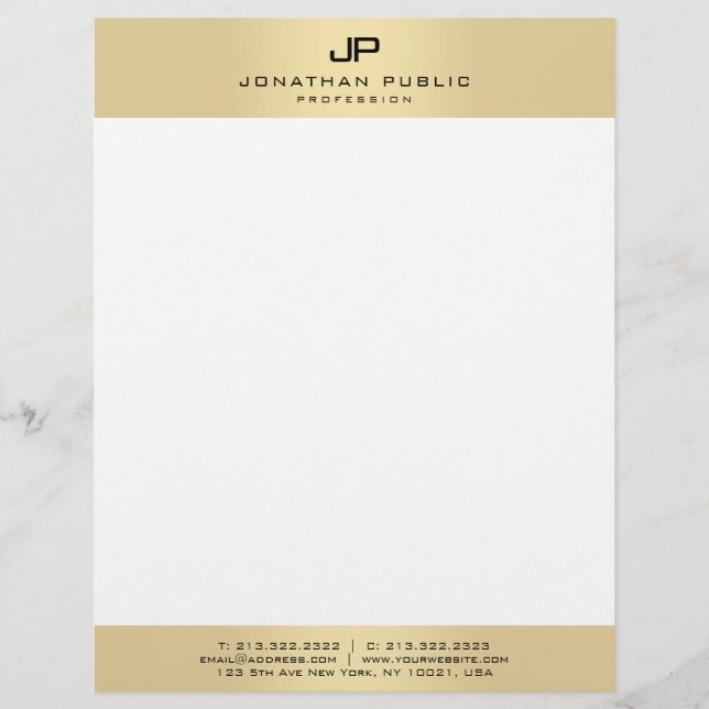 Papel Timbrado Modern Simple Elegant Monogram Gold And White (Frente)