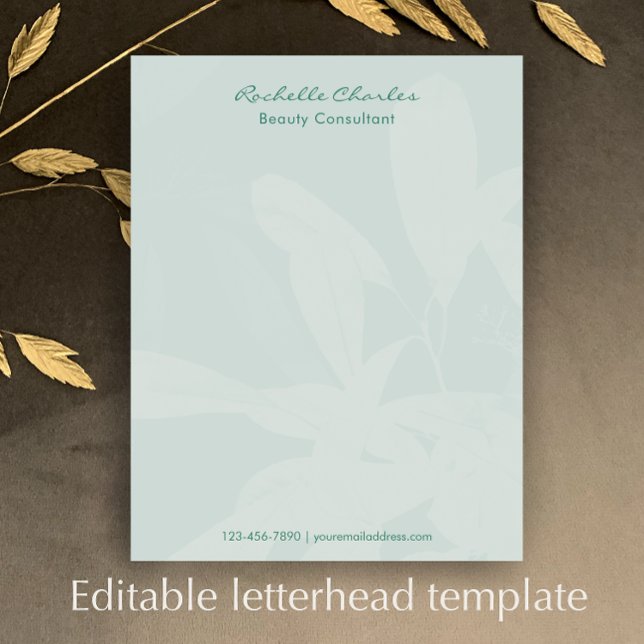 Papel Timbrado Moderno Elegante Verde Script Negócios Personaliza (Add your custom text to this elegant green business letterhead paper. Professional and personalized.)