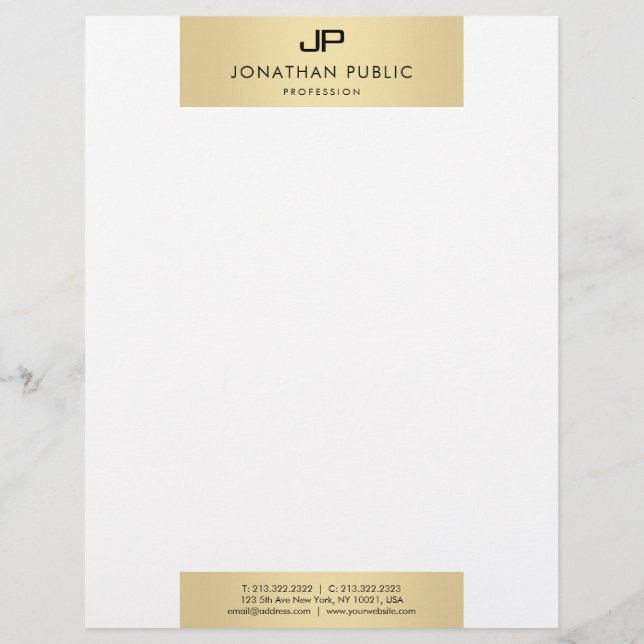 Papel Timbrado Moderno Monograma Glamorous Plain Faux Elegante Do (Frente)
