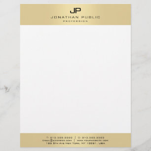 Papel Timbrado Moderno Simples Monograma Dourado E Branco Elegant