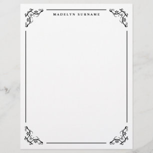 Papel Timbrado Moldura Preta Ornamental com Redemoinho e Nome