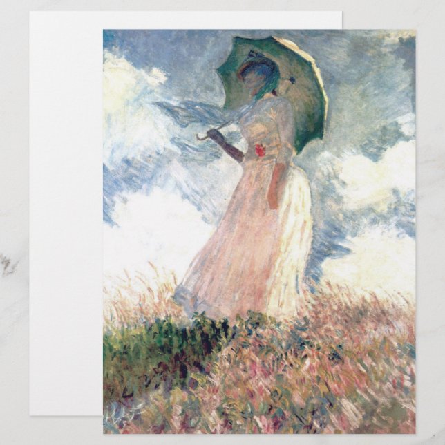 Papel Timbrado Monet Woman com Parasol à esquerda (Frente/Verso)