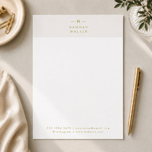 Papel Timbrado Monogram Gold Gray Minimalist Elegant Modern