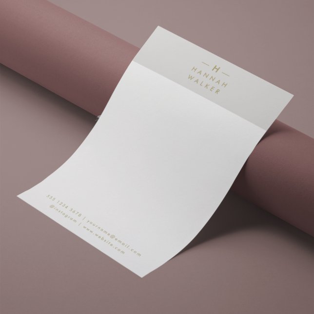 Papel Timbrado Monogram Gold Gray | Minimalist Elegant Modern (Criador carregado)