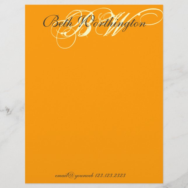 Papel Timbrado Monograma chique da rotulação da cor alaranjada (Frente)