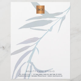 Papel Timbrado Monograma de cobre de folhagem azul metálico