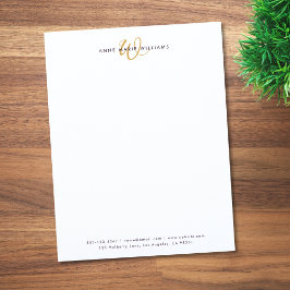 Papel Timbrado Monograma de Letra com Grafia Moderna a Ouro