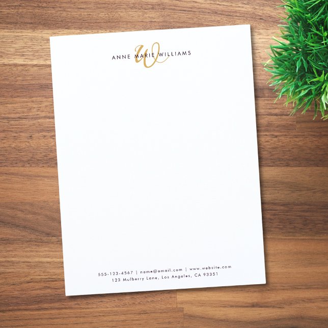 Papel Timbrado Monograma de Letra com Grafia Moderna a Ouro (Criador carregado)