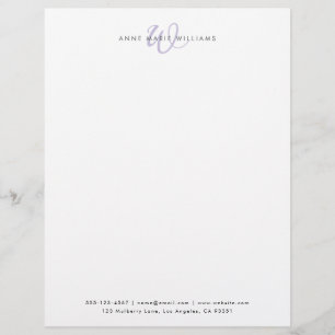 Papel Timbrado Monograma de Letra em Script Lavanda Moderna