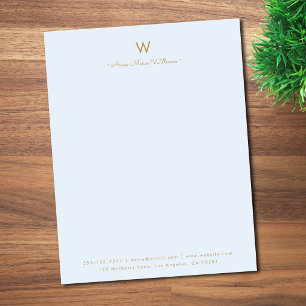 Papel Timbrado Monograma de Letra Moderna em Azul e Dourado