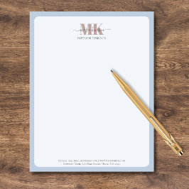 Papel Timbrado Monograma de Mousse de Mocha Moderna em Azul Empoe