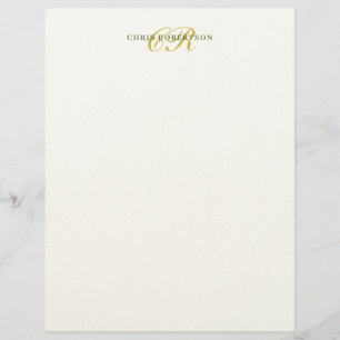 Papel Timbrado Monograma de Nome em Caligrafia Cor Dourado Preto