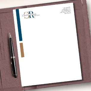 Papel Timbrado Monograma Dourado Azul Moderno Simples