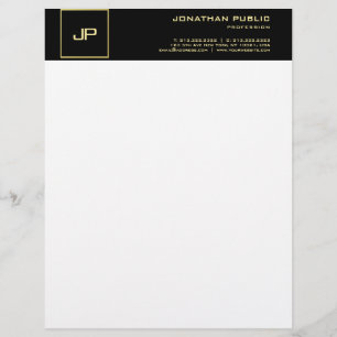 Papel Timbrado Monograma Dourado, branco, branco Elegante