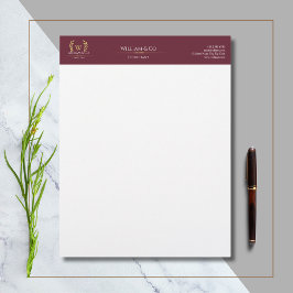 Papel Timbrado Monograma Dourado Clássico Laurel Wreath Burgundy
