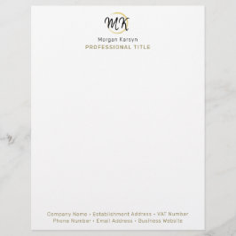 Papel Timbrado Monograma Dourado Elegante Simples e Branco