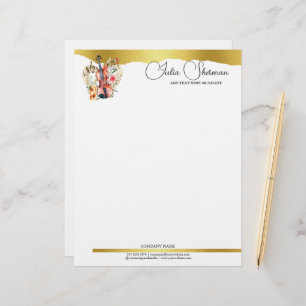 Papel Timbrado Monograma Dourado Violin Modern Script Minimalista
