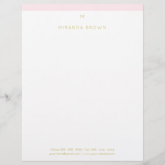 Papel Timbrado Monograma Elegante Blush Dourado Minimalista Rosa