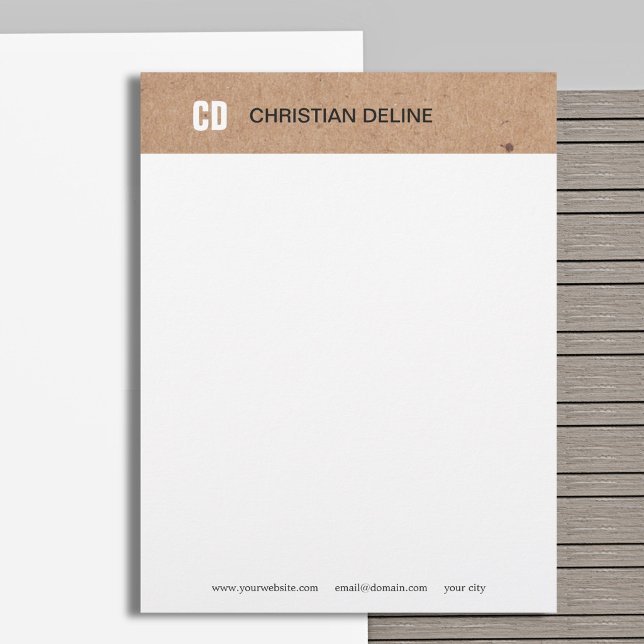 Papel Timbrado Monograma Elegante Kraft Branco Minimalista Modern (Criador carregado)