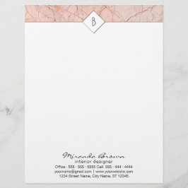 Papel Timbrado Monograma Elegante Rosa Dourado Marble Letterhead