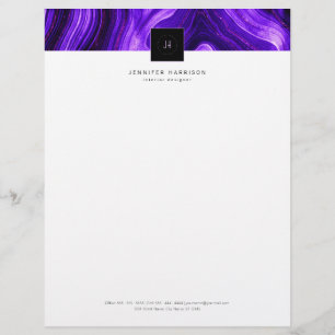 Papel Timbrado Monograma Galáxia Geodo Agate Purple Professional