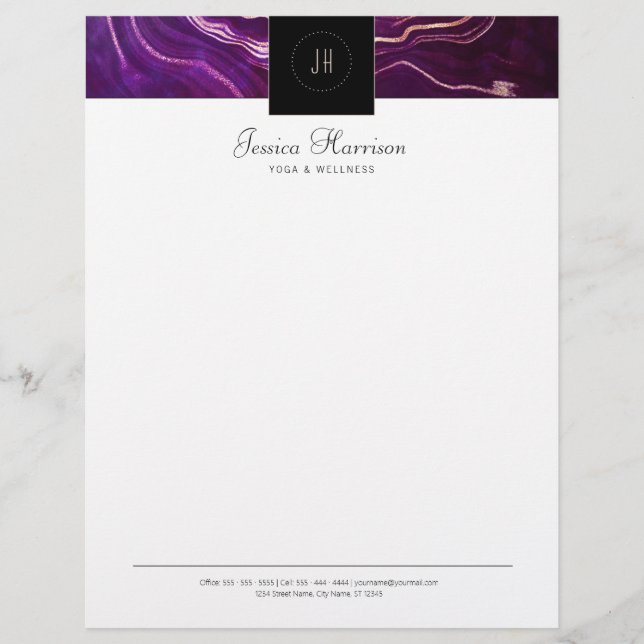 Papel Timbrado Monograma Geode Dark Purple Black Professional (Frente)