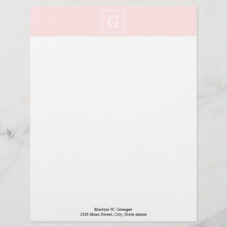 Papel Timbrado Monograma inicial com quadro branco de rosa claro