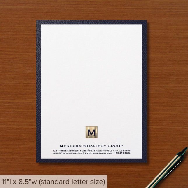 Papel Timbrado Monograma inicial Emblem Blue Business Lethead (Criador carregado)