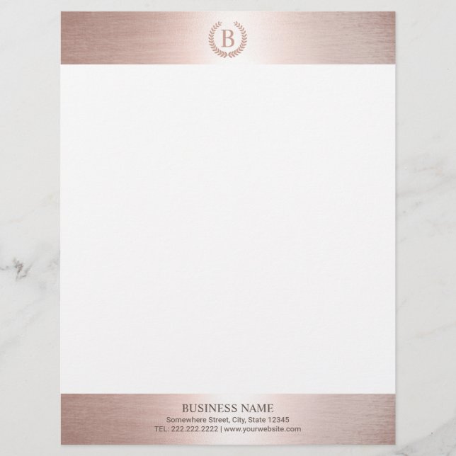 Papel Timbrado Monograma Logotipo moderno de Rosa Dourado (Frente)