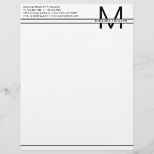 Papel Timbrado Monograma Mínimo Branco Simples - Cabeça Escrita